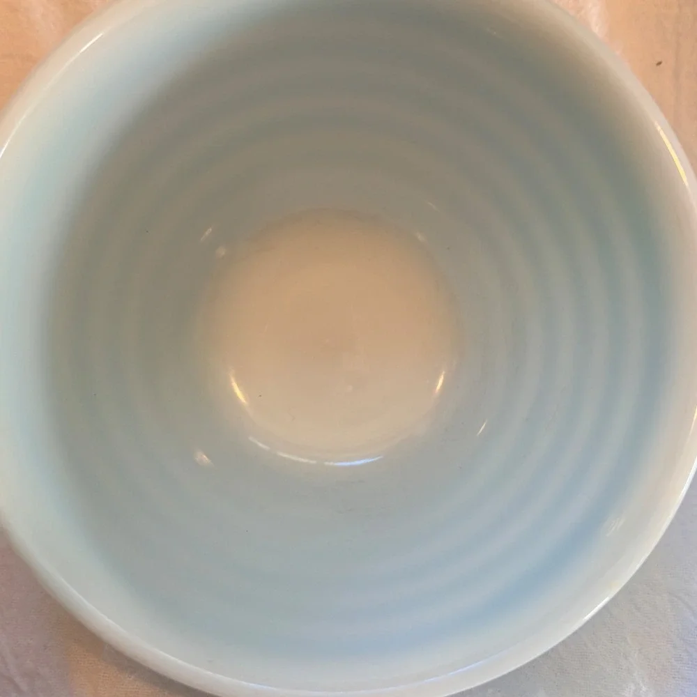 Vintage Pyrex Blue Stripes Mixing Bowl Milk Glass Mid Century Barcode Pattern